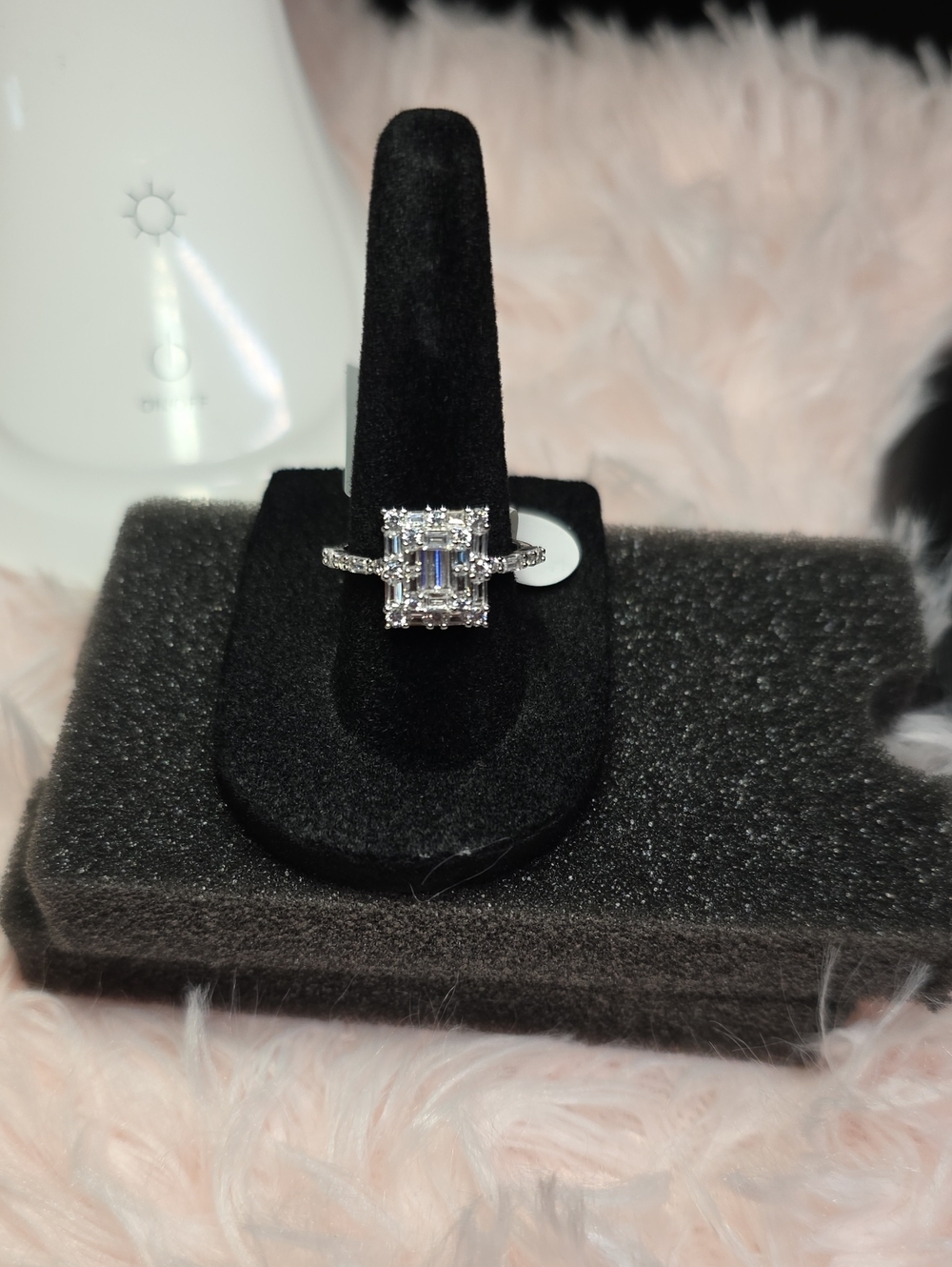 White Spinel Stone Halo Engagement Ring - Sterling Silver Women Jewelry